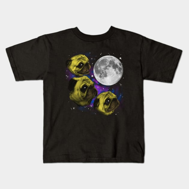 Three Pug Moon Kids T-Shirt by blairjcampbell